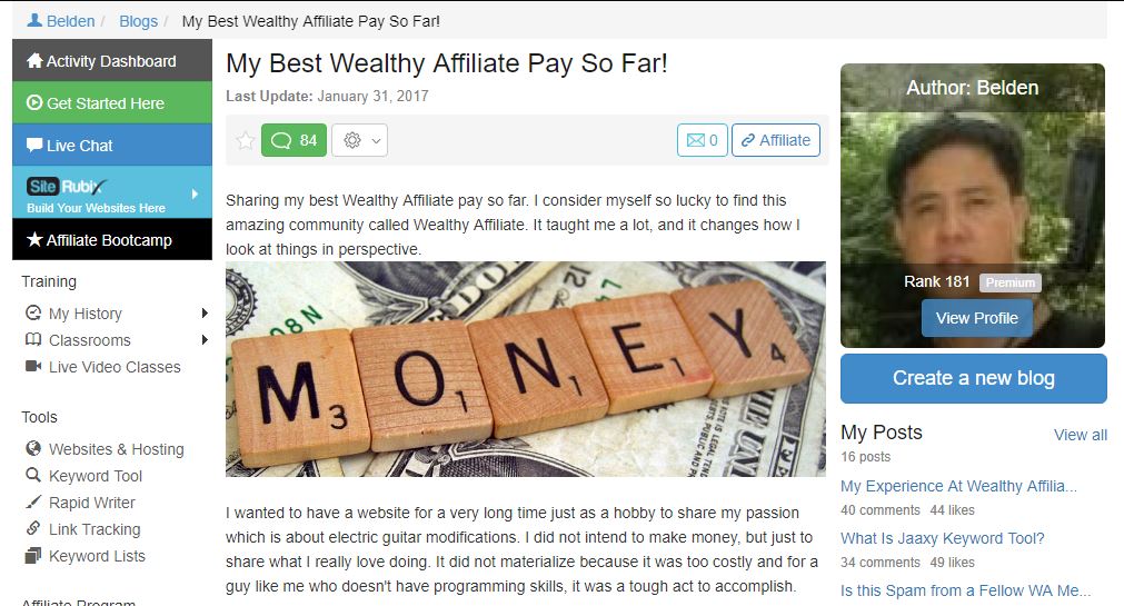 Belden Profile at Wealthy Affiliate- Quit That Day Job